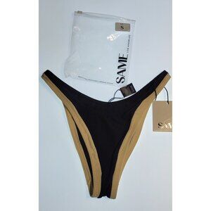 SAME Los Angeles Bottom Swim  Womens High Rise Solid Size Small Faux Suede BLack